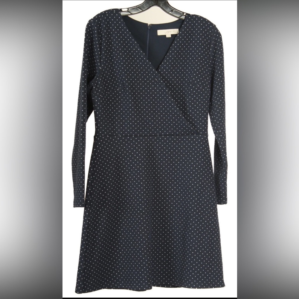 LOFT Navy Blue Long Sleeve Polka Dot Wrap Dress